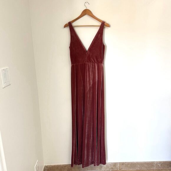 Jenny Yoo Devon Velvet Bridesmaid Maxi Dress in Cinnamon Rose Size 8 - Picture 4 of 8